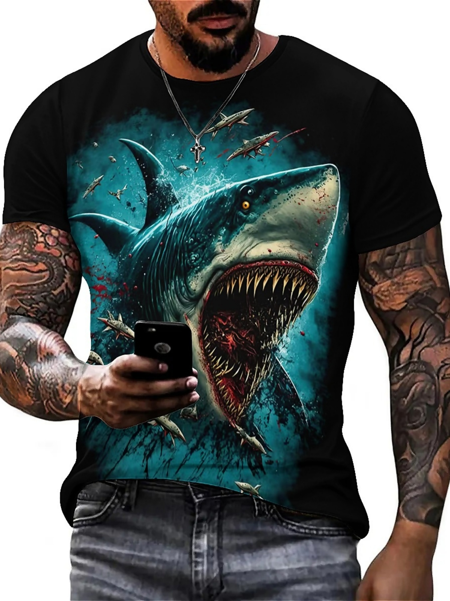 Men's 3D Shark Print T-Shirt - - огляд і ціна 3D Printing Design