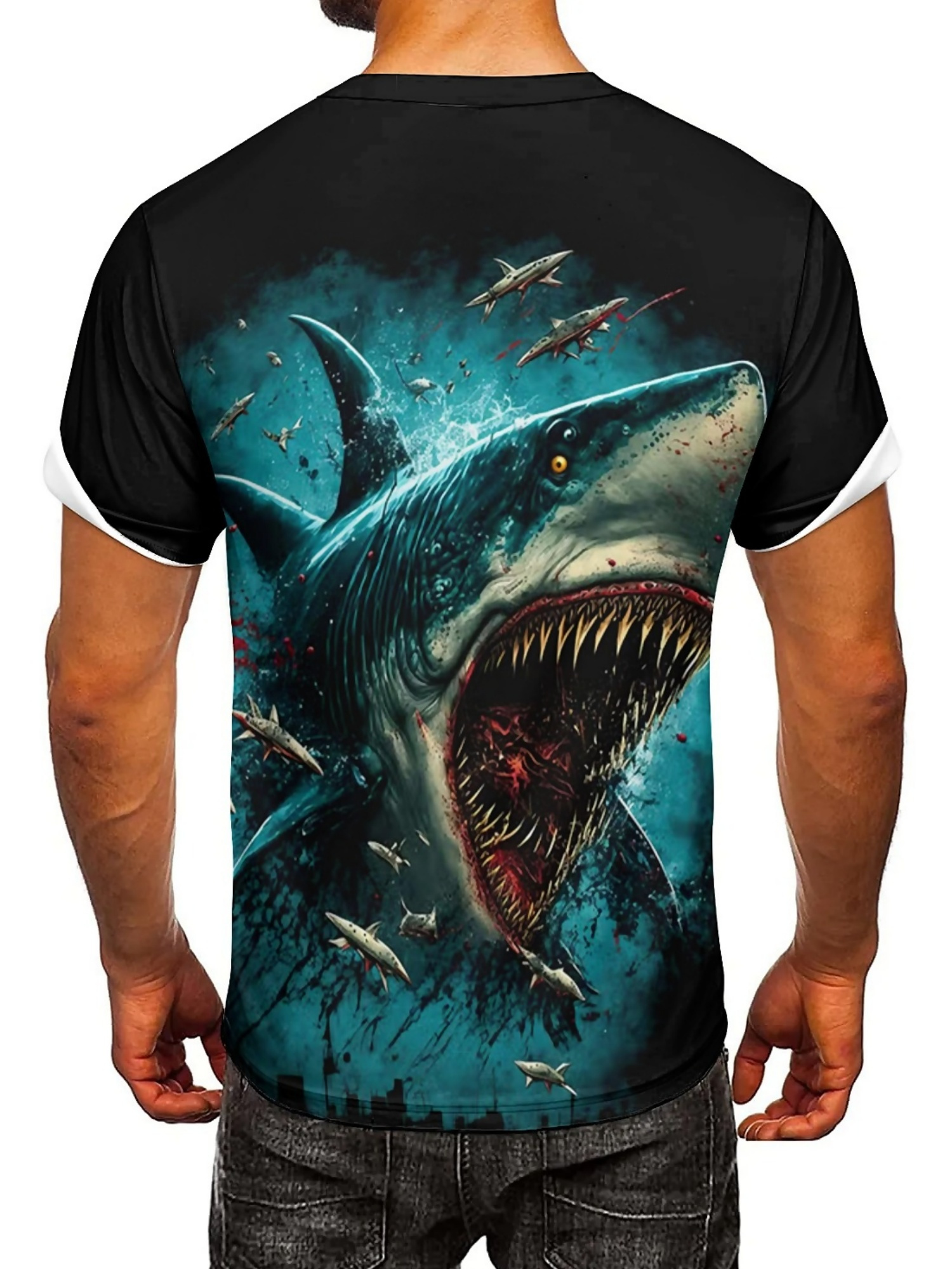 Men's 3D Shark Print T-Shirt - - огляд і ціна 3D Printing Design