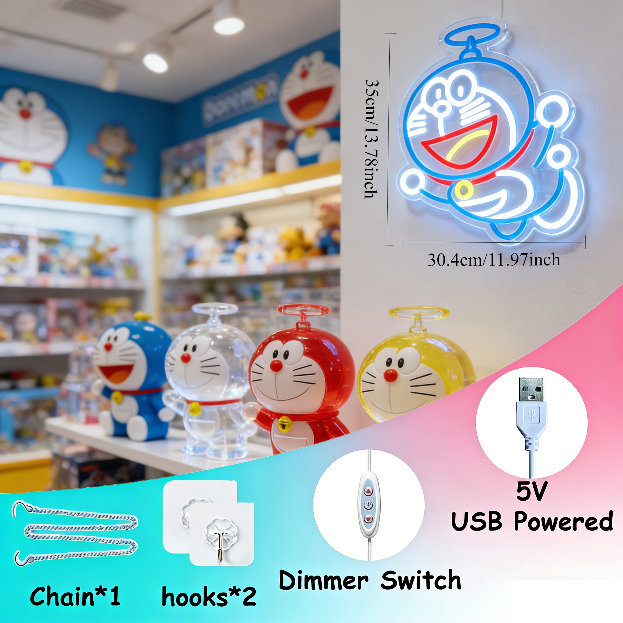 Doraemon Neon Sign LED USB Dim - огляд і ціна 3D Printing Lamp